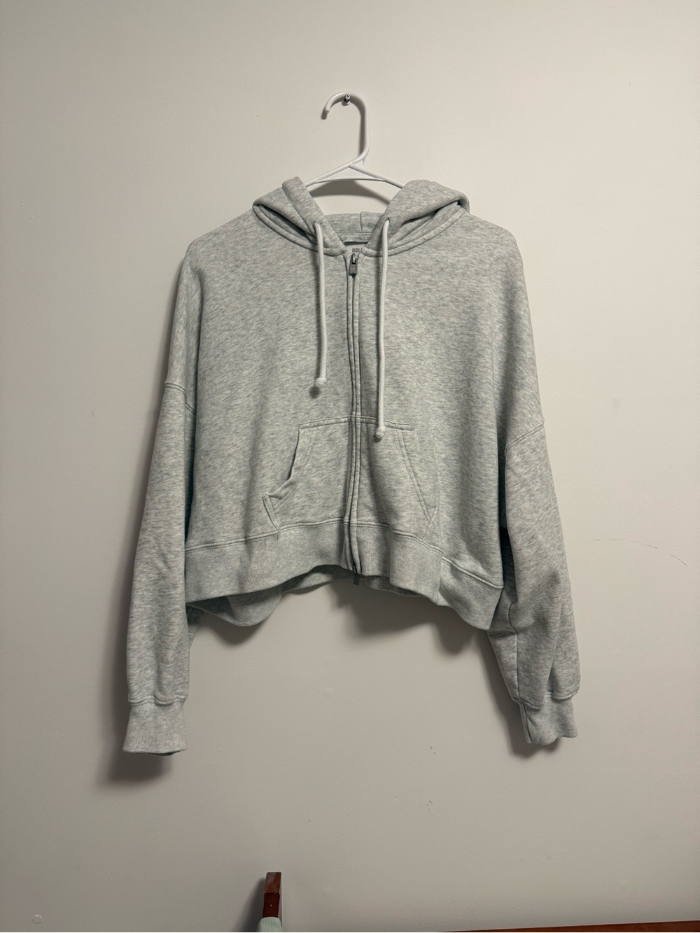 Hollister Cropped Light Gray Zip Hoodie Sweater